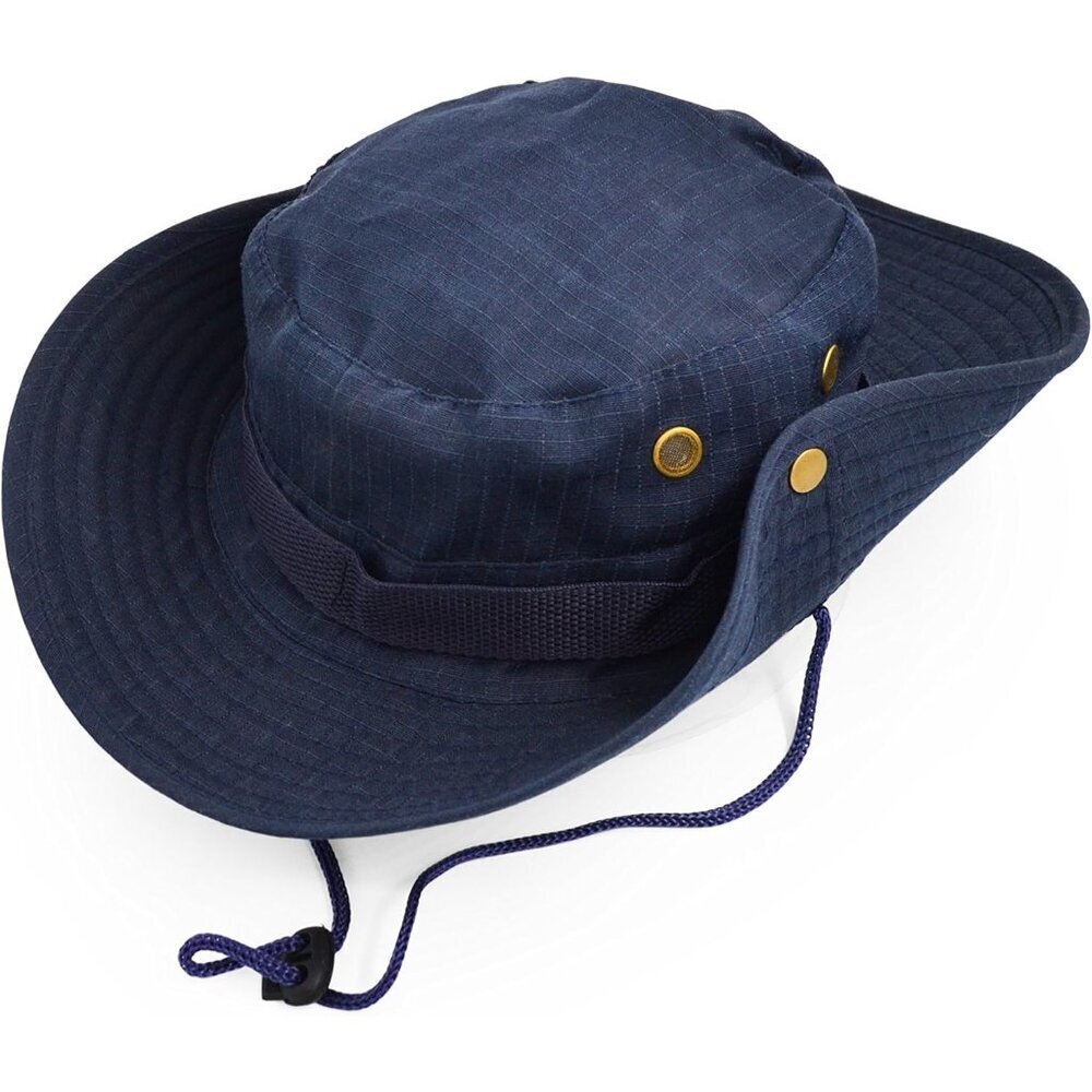 Unisex Navy Blue 100% Polyester Wide Brim Boonie With Chin Strap Bush Sun Hat